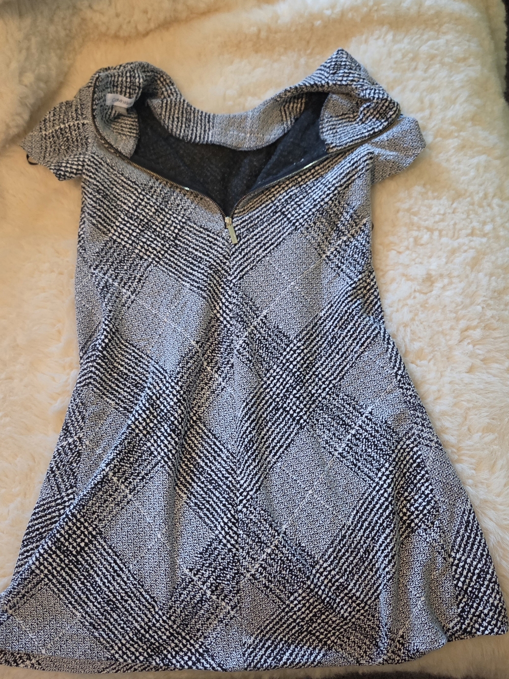 Calvin Klein Gray Plaid Knit Mini Dress with Zip Collar